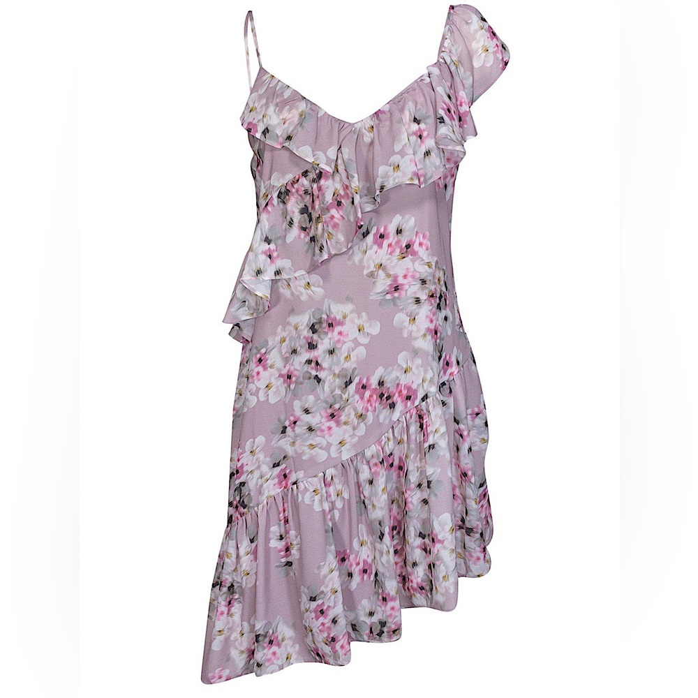 Parker Floral Asymmetrical Ruffled Sleeveless Dress Pink Women’s Size XS